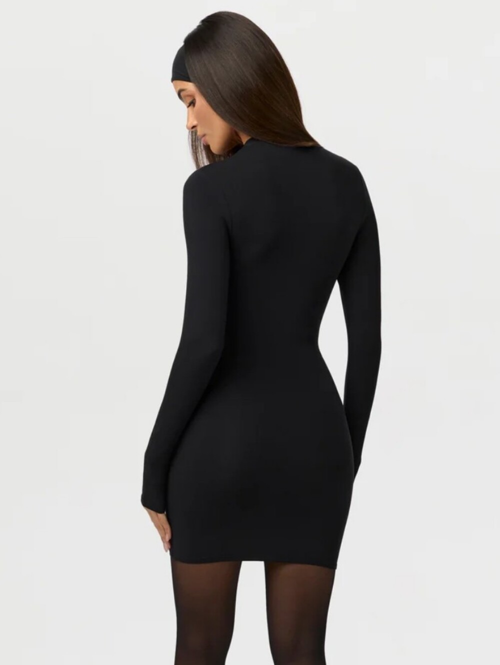 Naked Wardrobe Mock Neck Black Long Sleeve Ribbed Stretch Bodycon Dress - Picture 3 of 11